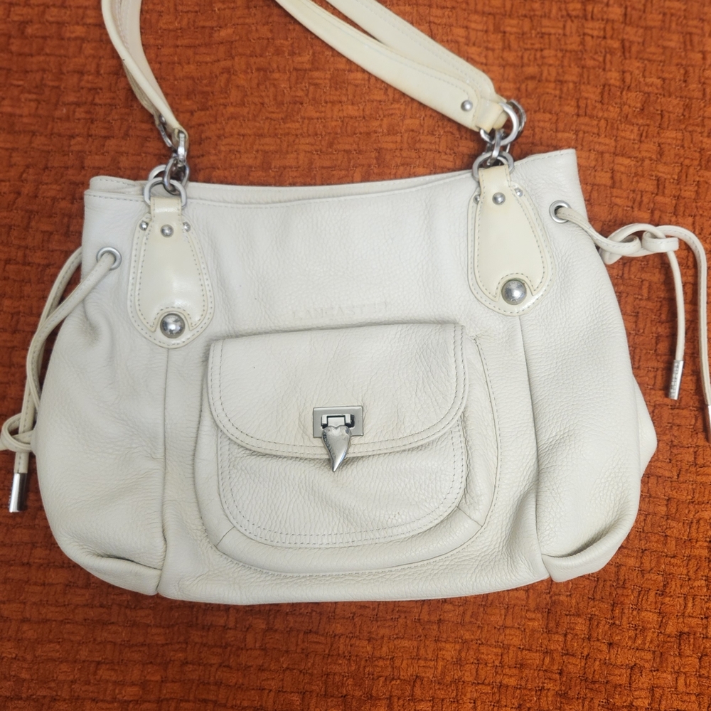 Elegant Lancaster Cream Leather Shoulder Bag